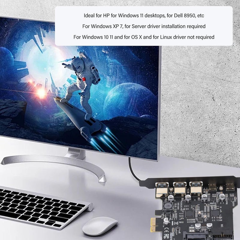 ciciglow PCIe to USB 3.2 Gen 2 Adapter Card, 20Gbps 3xUSB A 2xUSB C 5 Port PCI Express Expansion Card for for Linux for OS X PC, ciciglowqz2g0sg4pv - Image 3